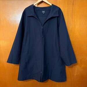 Eileen Fisher Hooded Anorak Spring Jacket Zip Up Navy Blue